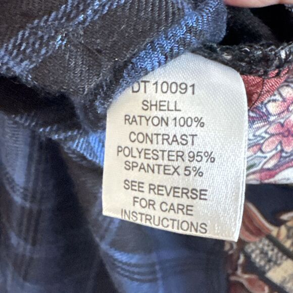 BD Collection Womens L Blue Plaid & Floral Scarf Back Blouse Collar Button - Picture 3 of 11